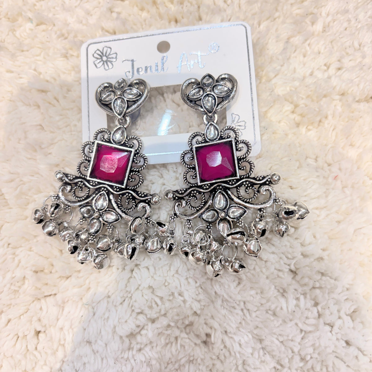Silver & Pink Aura Statement earrings