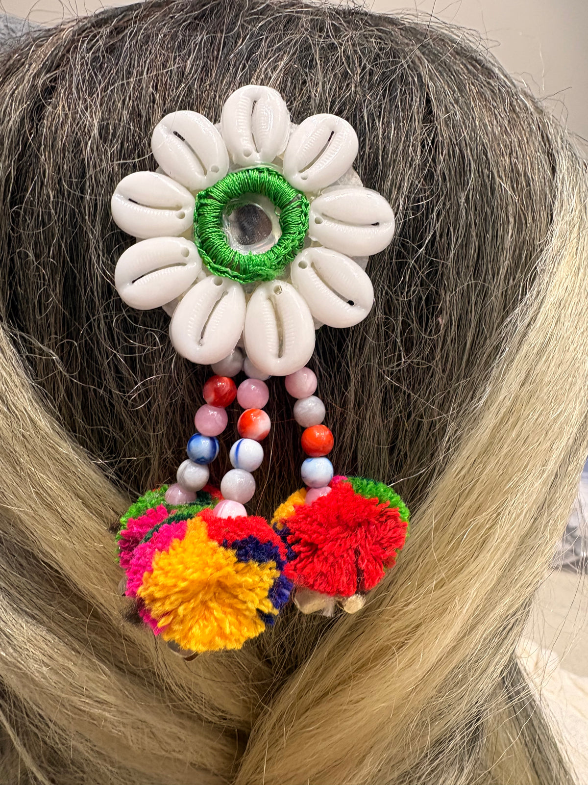 Multicolor Shell & Pom-Pom Hair Accessory