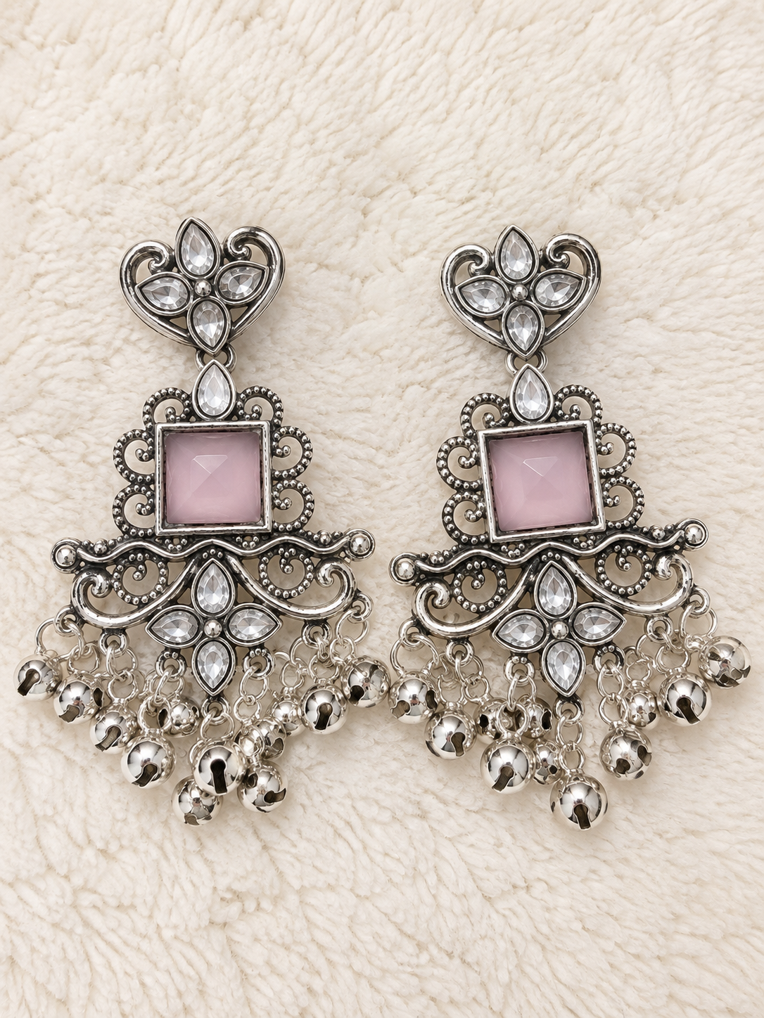 Silver & Dusty Pink Statement Earrings