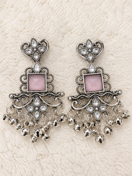 Silver & Dusty Pink Statement Earrings