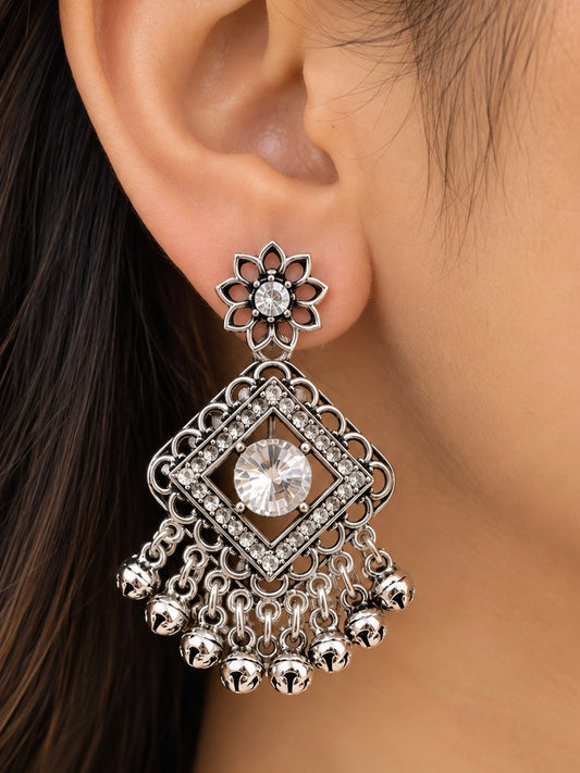 Silver & Crystal Floral Bell Drop Earrings