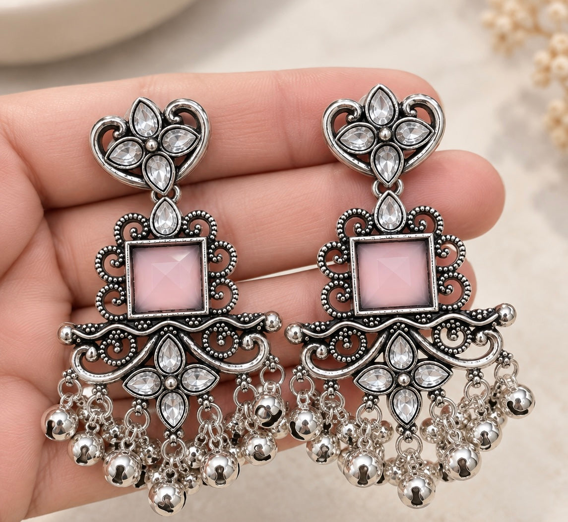 Silver & Dusty Pink Statement Earrings