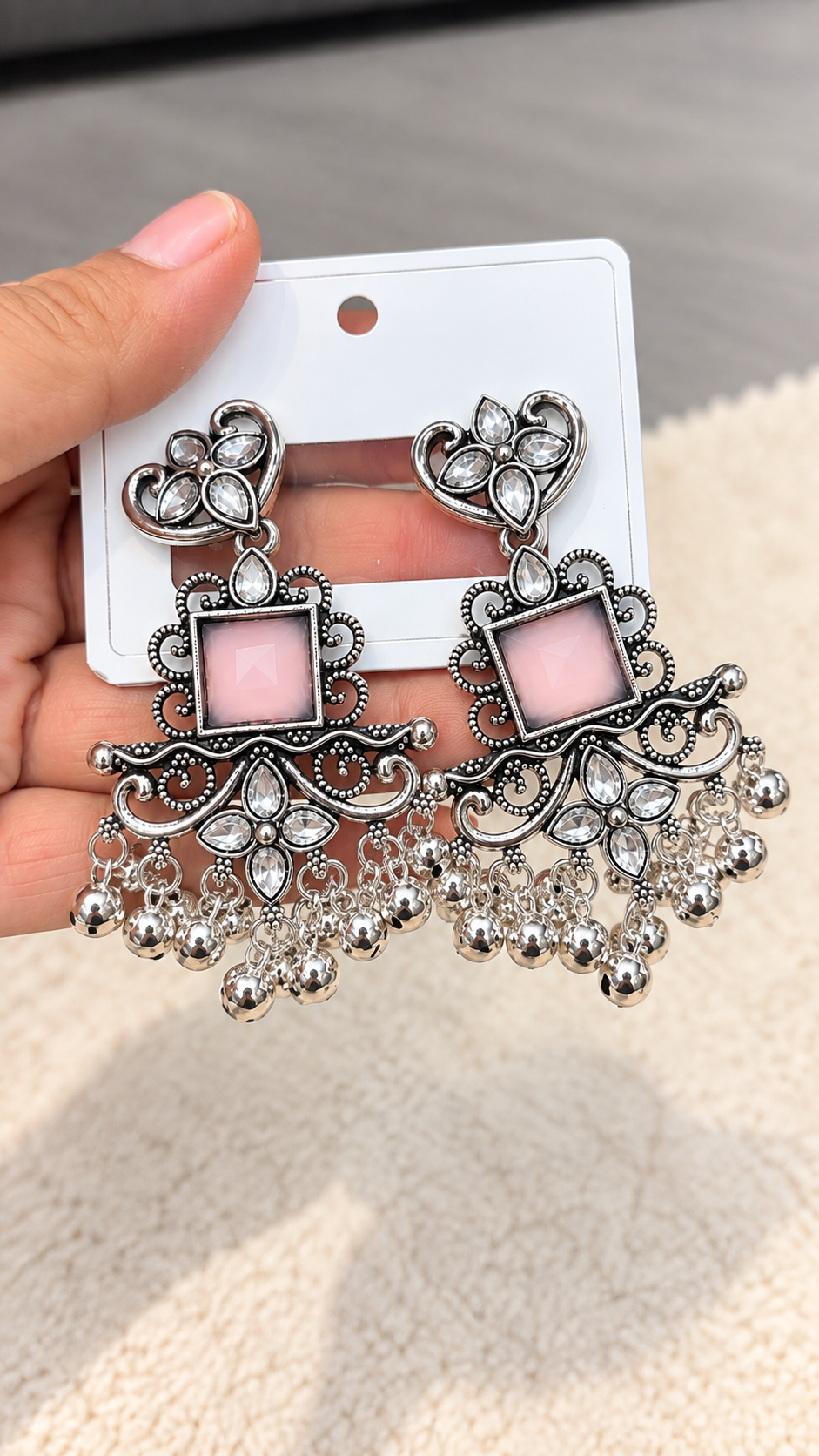 Silver & Dusty Pink Statement Earrings