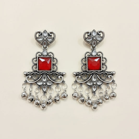 Silver & Red Statement   Earrings