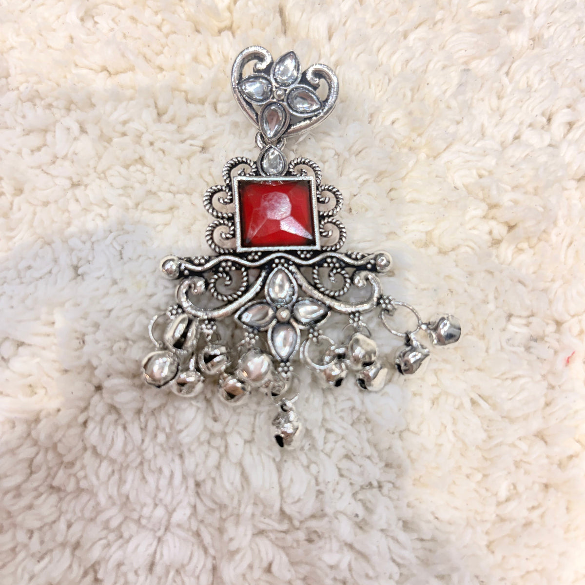 Silver & Red Statement   Earrings