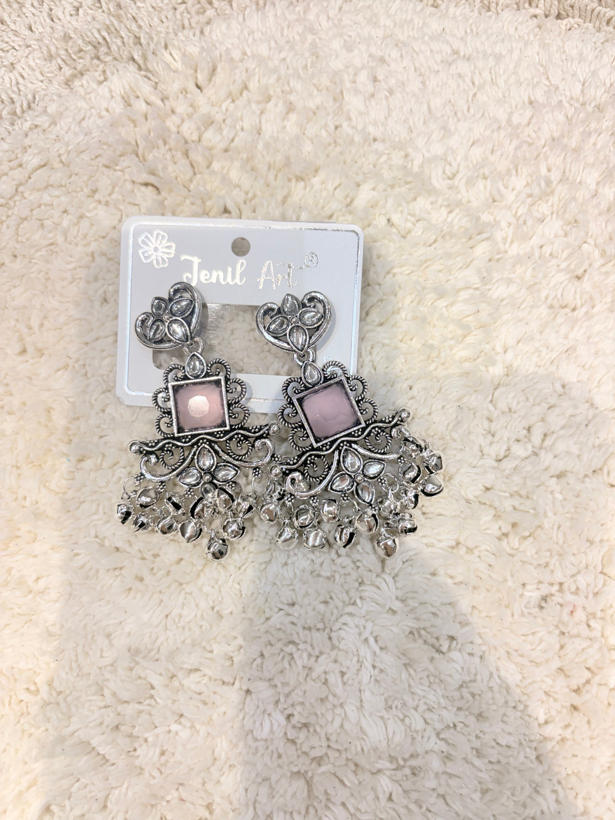 Silver & Dusty Pink Statement Earrings