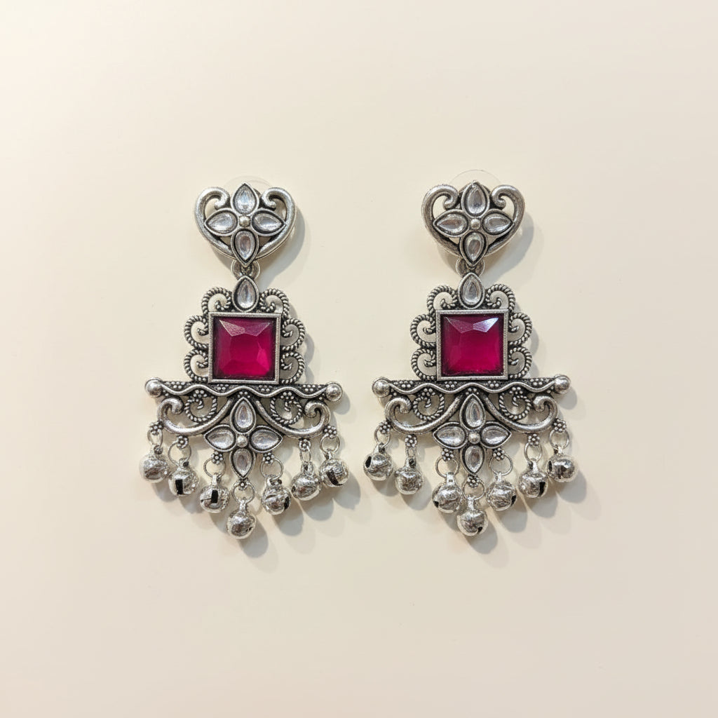 Silver & Pink Aura Statement earrings