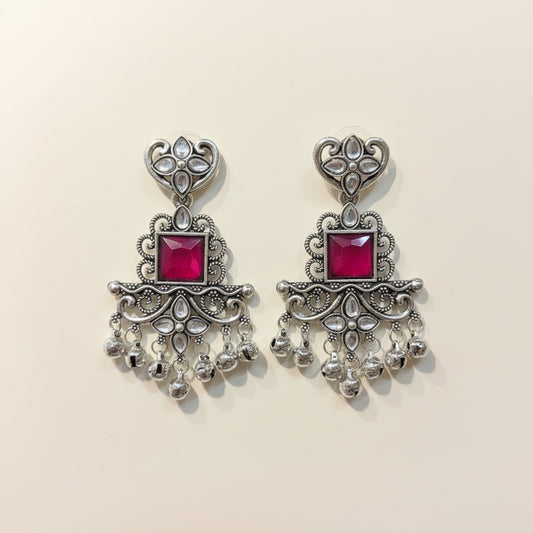 Silver & Pink Aura Statement earrings
