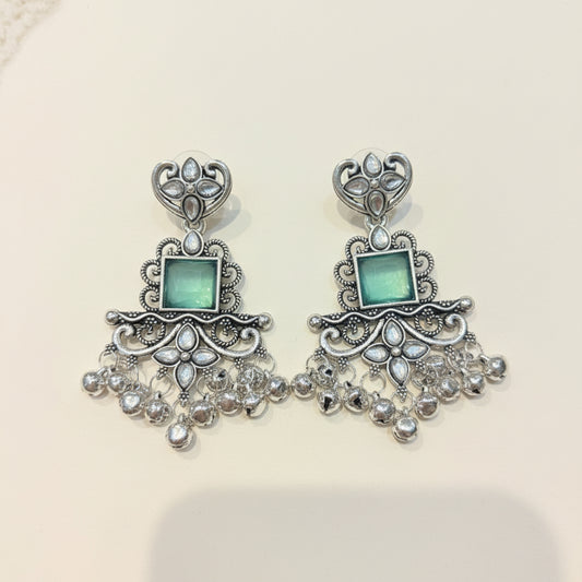 Silver & Aqua Statement Drop Earrings