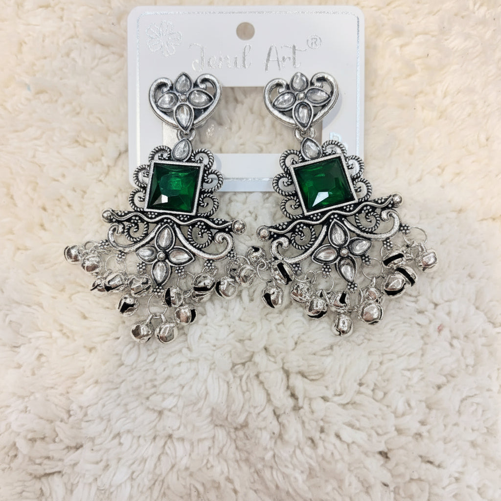 Silver & Green Statement Earrings