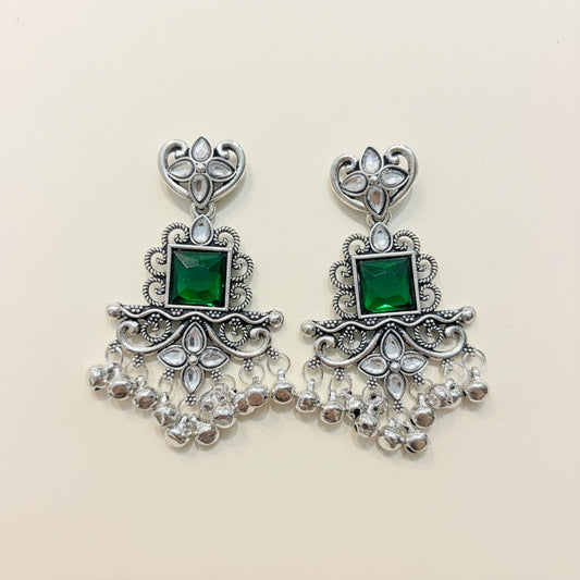 Silver & Green Statement Earrings