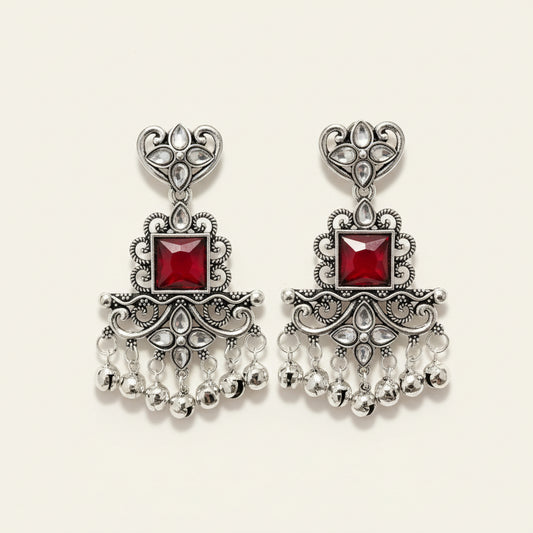 Silver & Maroon Statement Earrings