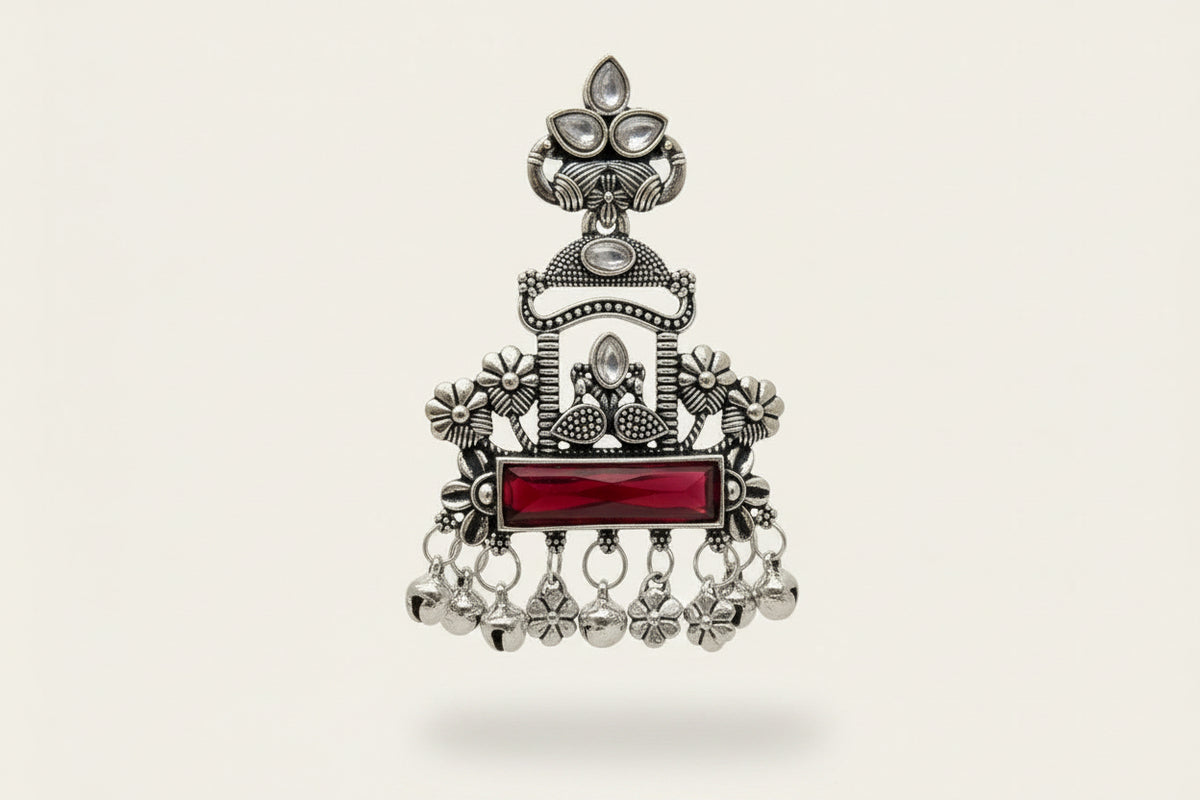Silver & Red Statement   Earrings
