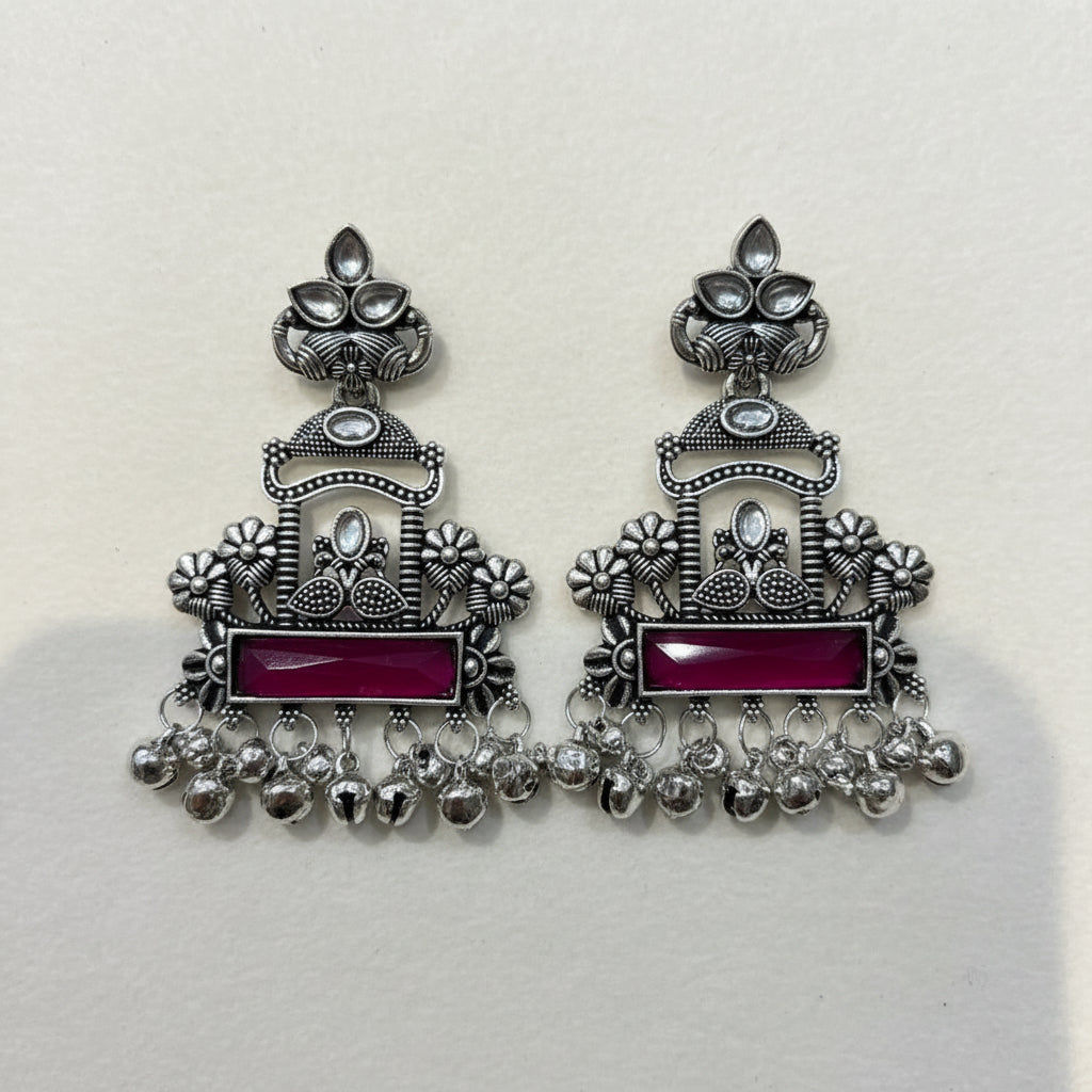 Silver & Pink Aura Statement earrings