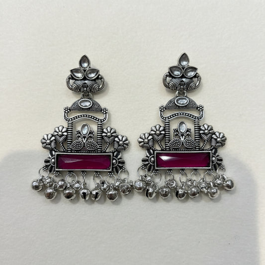 Silver & Pink Aura Statement earrings