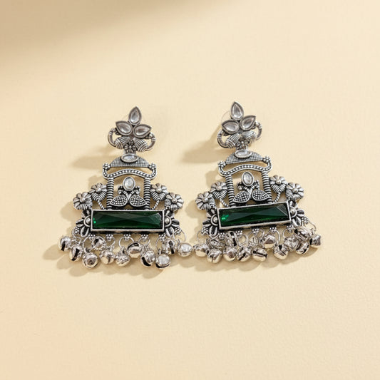 Silver & Green Statement Earrings