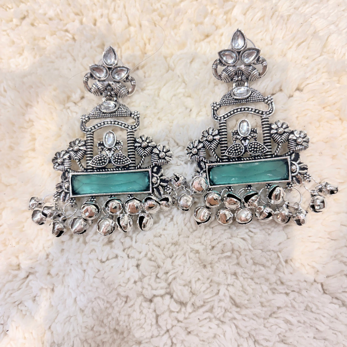 Silver & Aqua Statement Drop Earrings