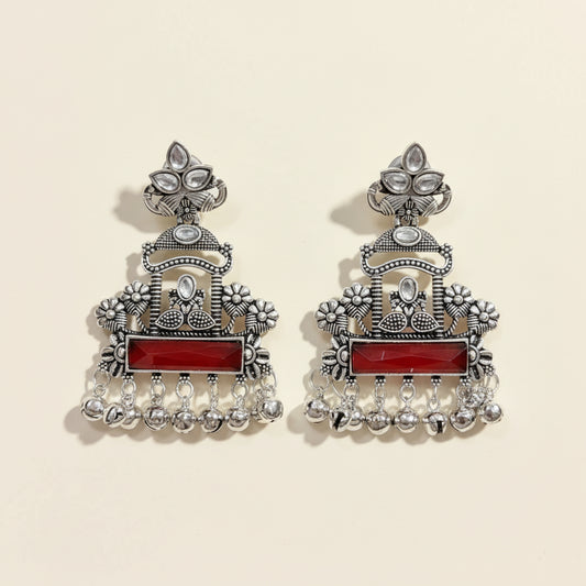 Silver & Red Statement   Earrings