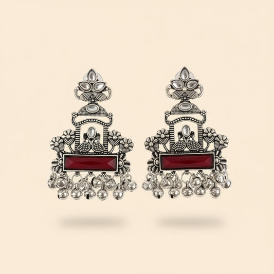 Silver & Maroon Statement Earrings
