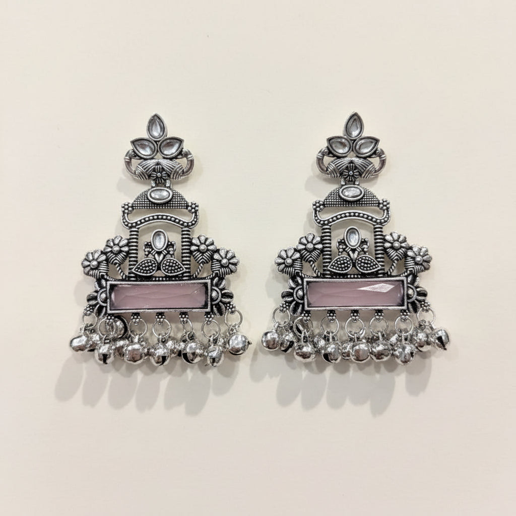 Silver & Dusty Pink Statement Earrings
