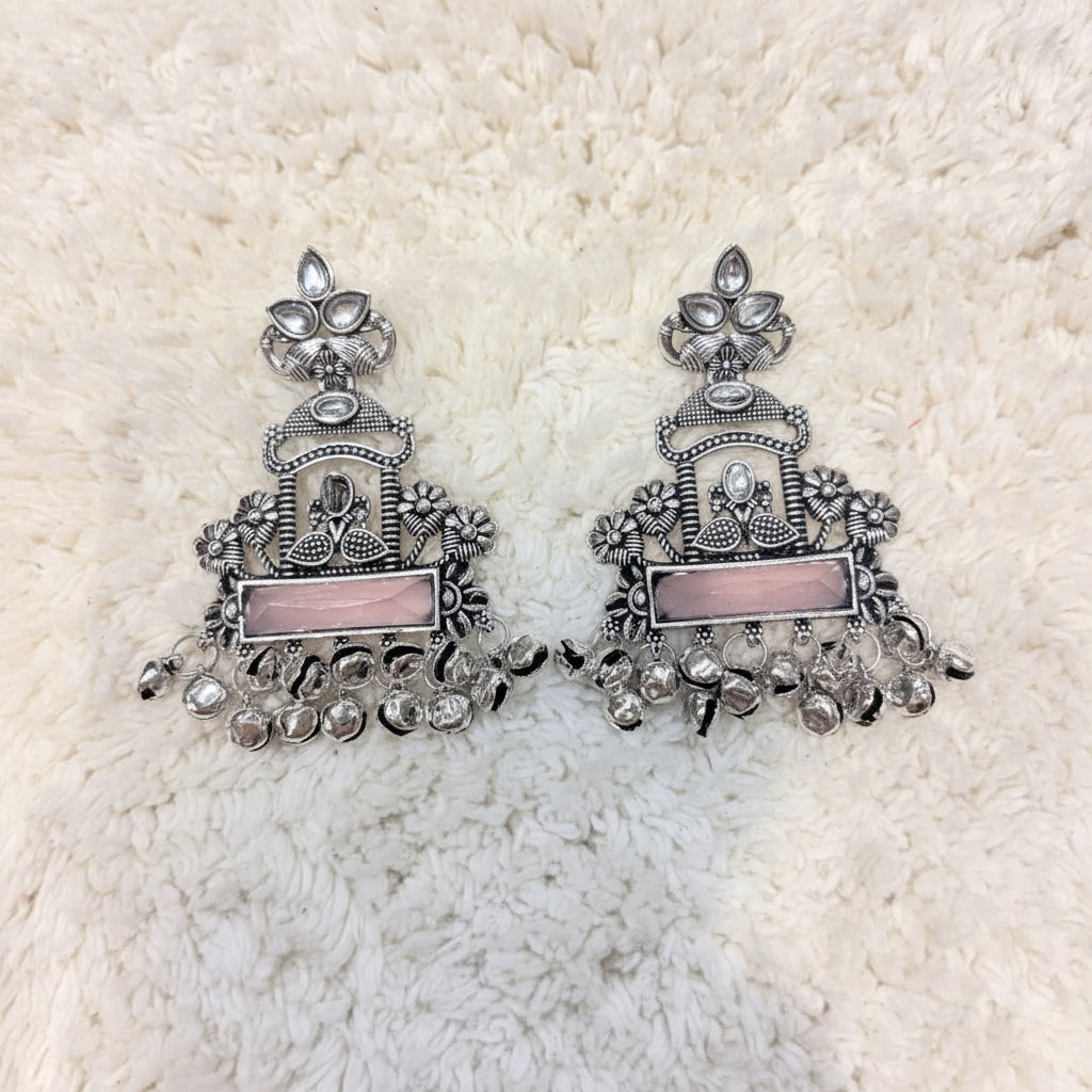 Silver & Dusty Pink Statement Earrings