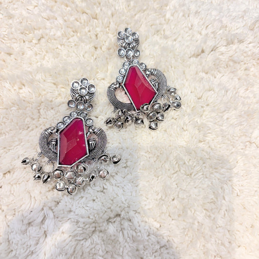Silver & Pink Aura Stone earrings