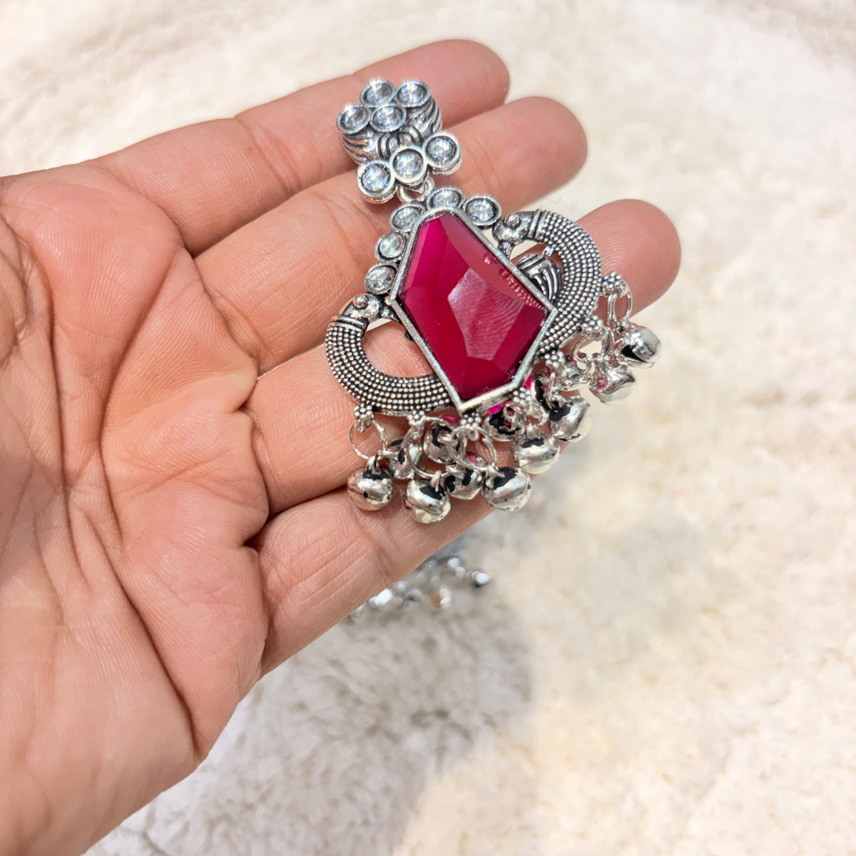 Silver & Pink Aura Stone earrings