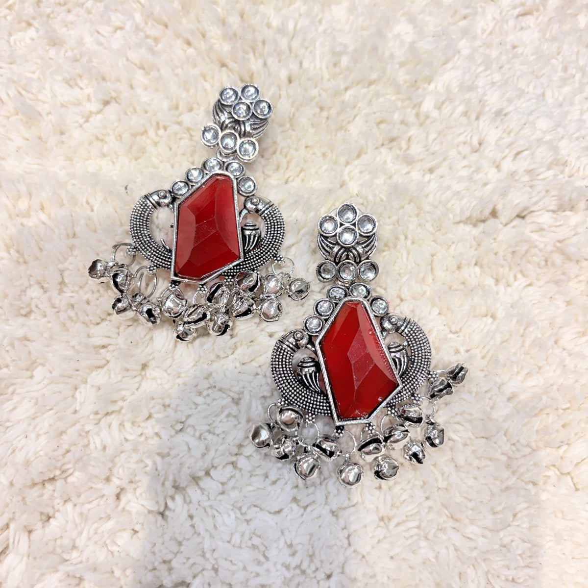 Silver & Red Stone Earrings