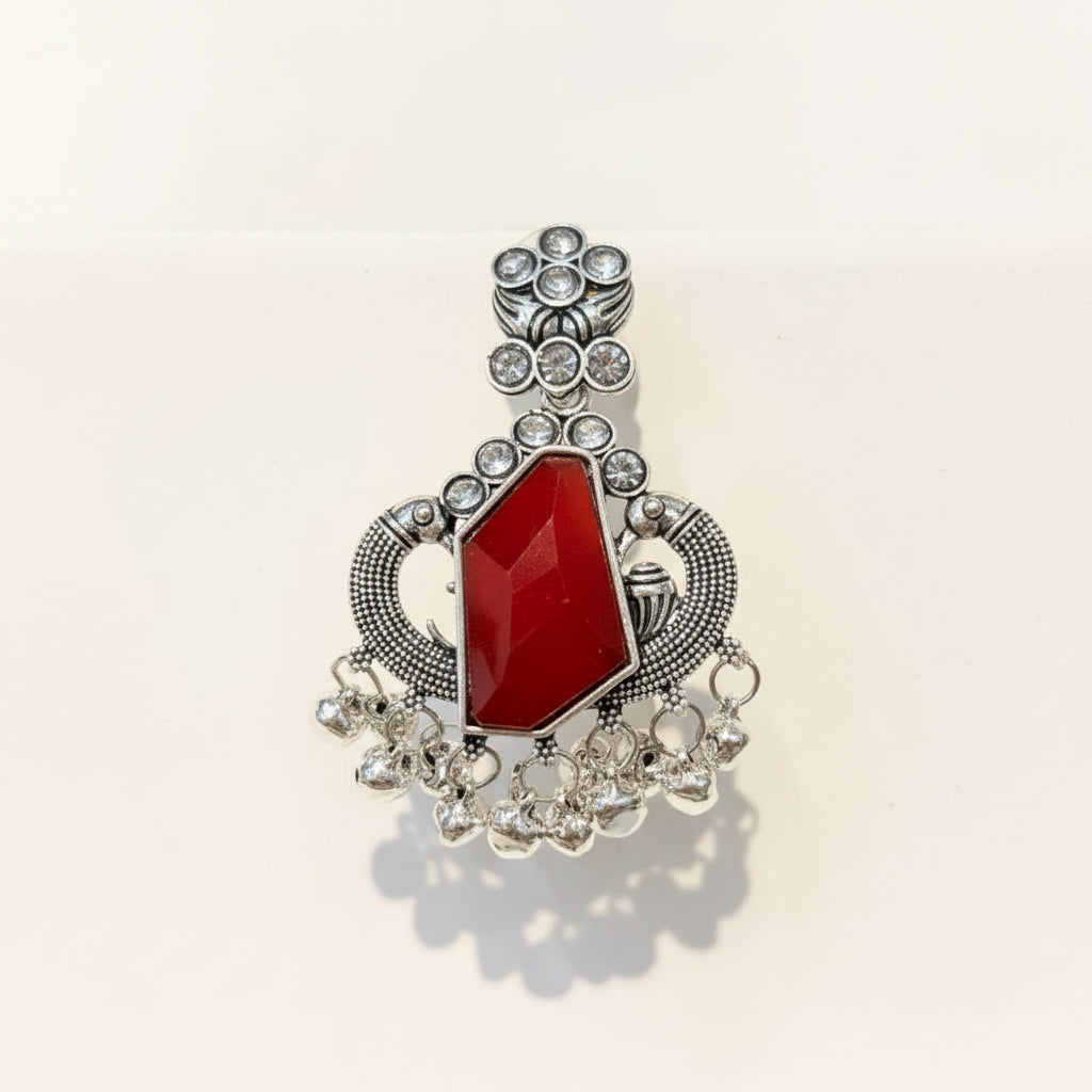 Silver & Red Stone Earrings