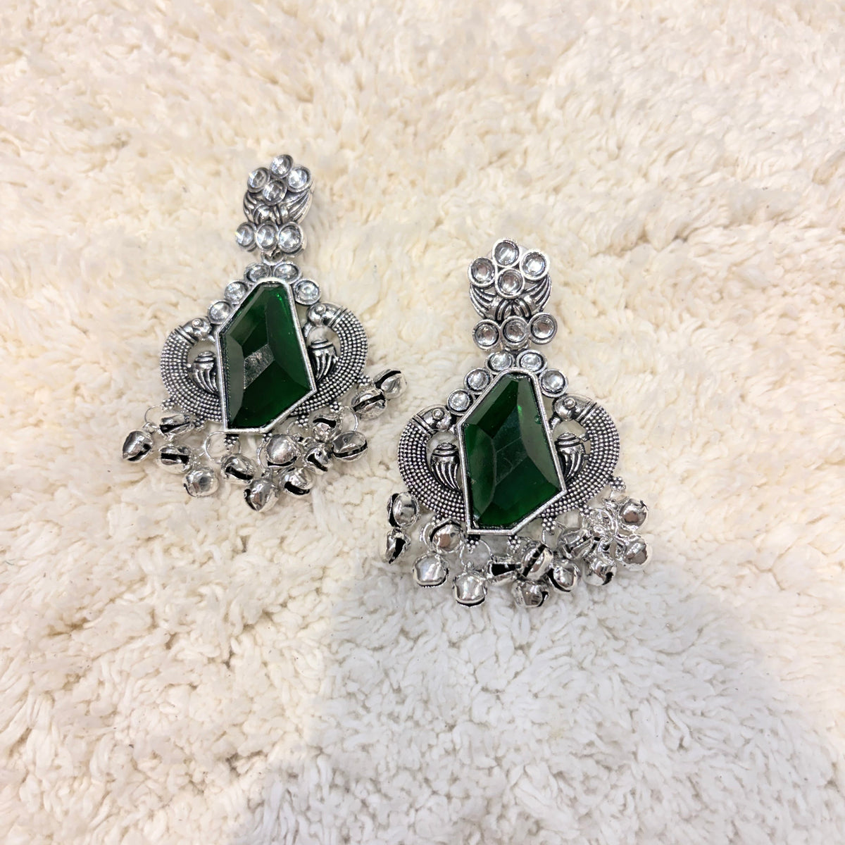 Silver & Green Stone Earrings