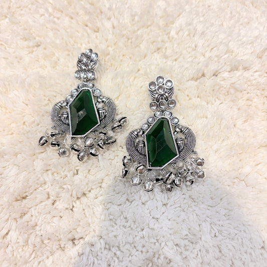 Silver & Green Stone Earrings