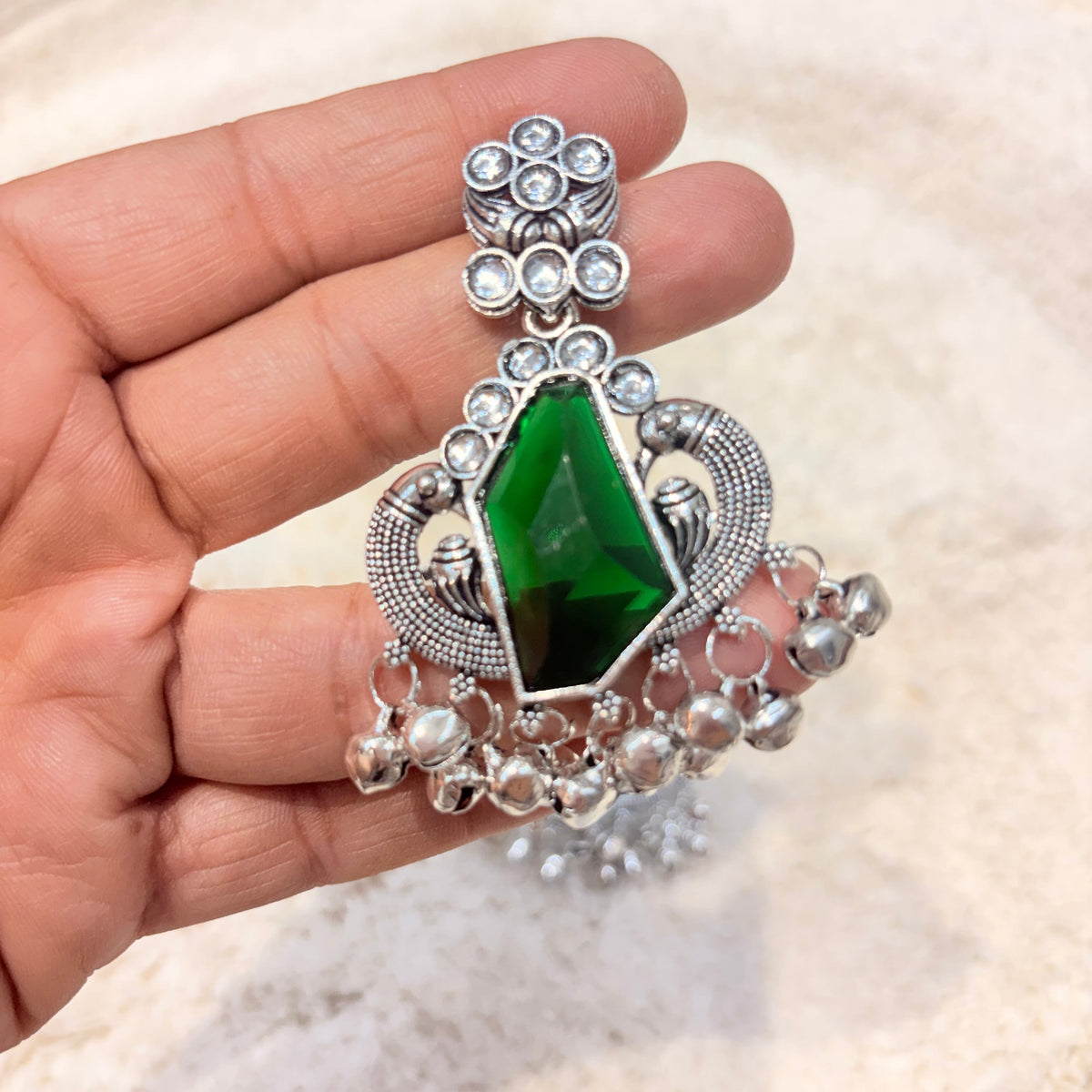 Silver & Green Stone Earrings
