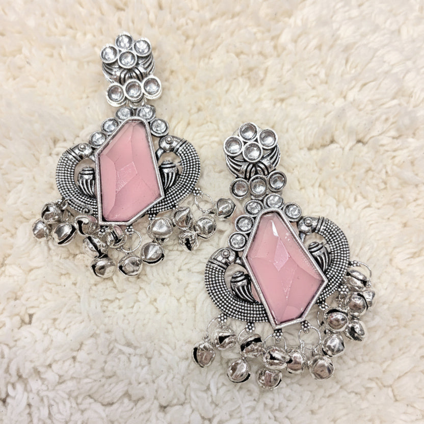 Silver & Dusty Pink Stone Earrings