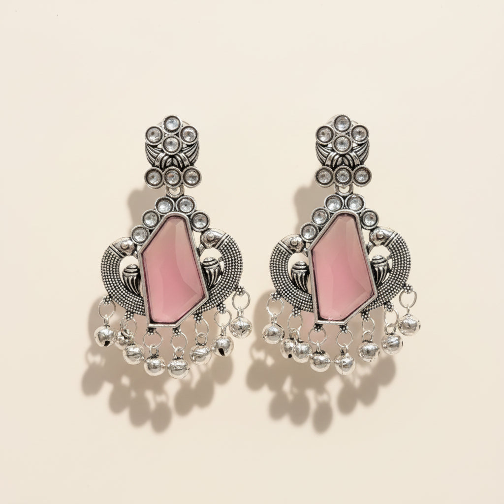Silver & Dusty Pink Stone Earrings