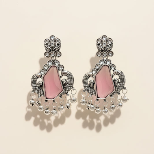 Silver & Dusty Pink Stone Earrings