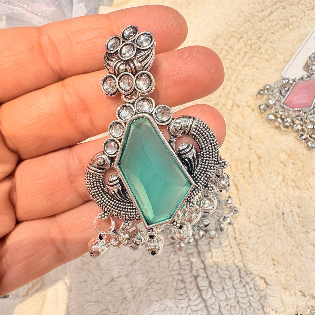 Silver & Aqua Stone Earrings