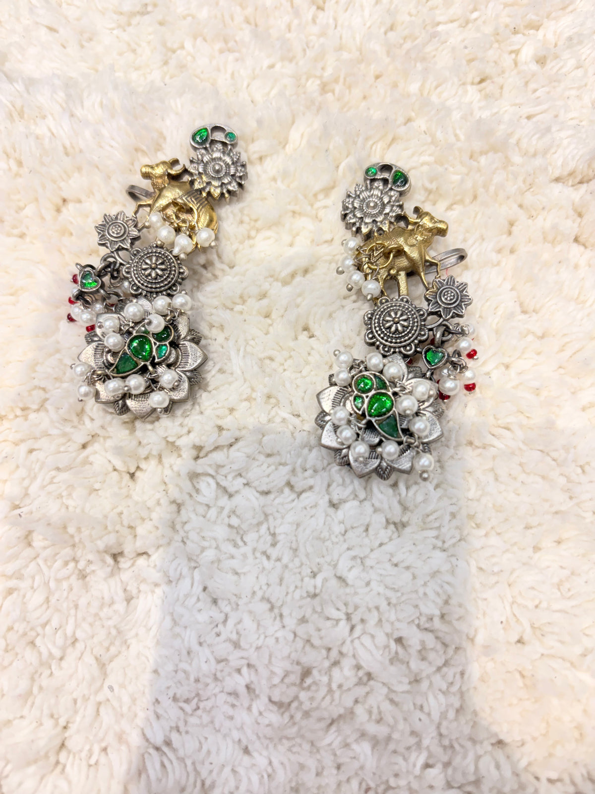 Silver & Green Pearl Ear Cuff