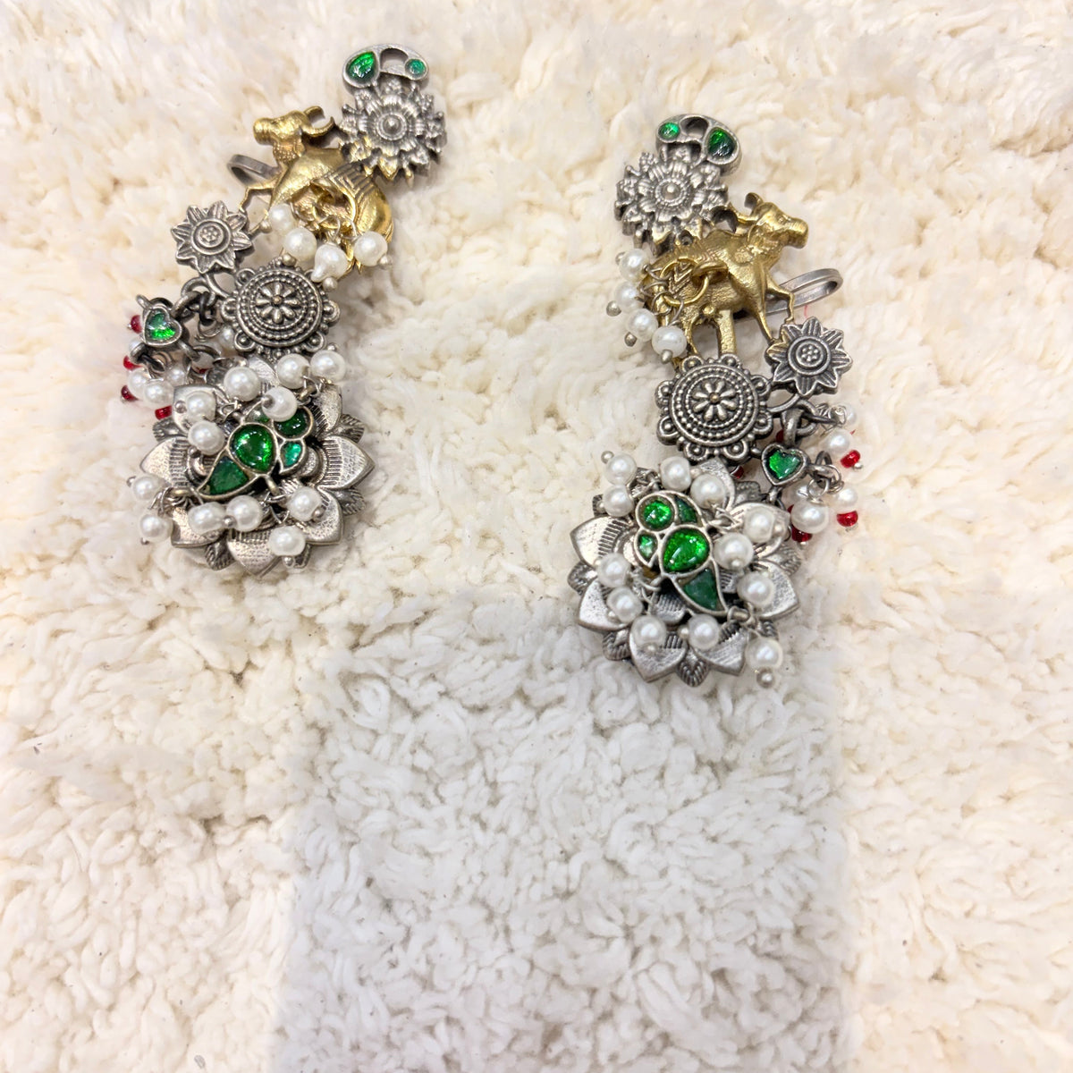 Silver & Green Pearl Ear Cuff