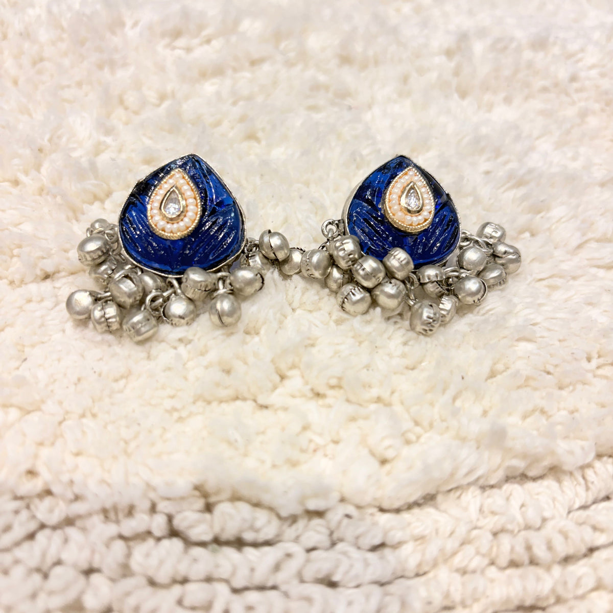 Silver & Blue Teardrop Bead Earrings