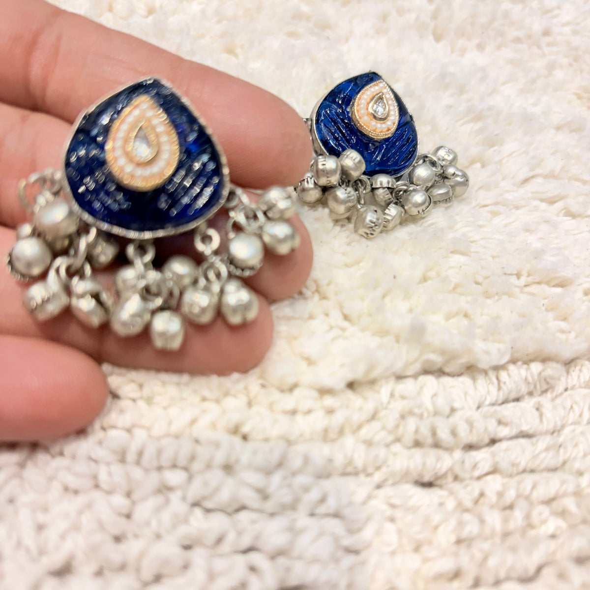 Silver & Blue Teardrop Bead Earrings