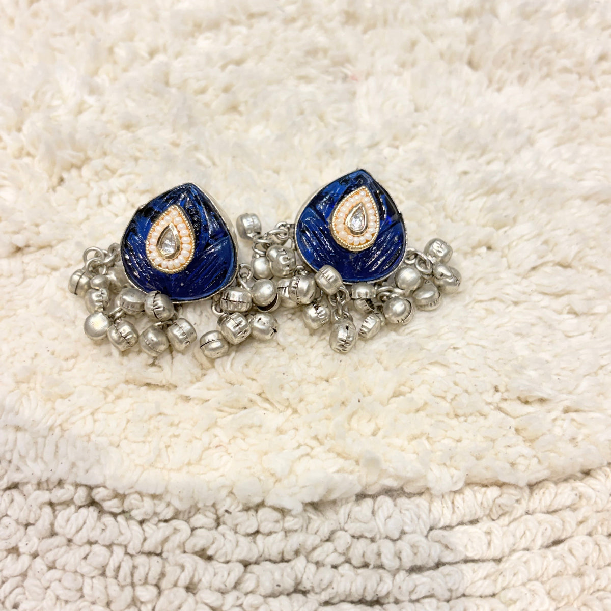 Silver & Blue Teardrop Bead Earrings