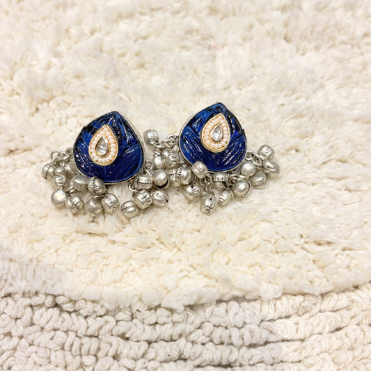 Silver & Blue Teardrop Bead Earrings