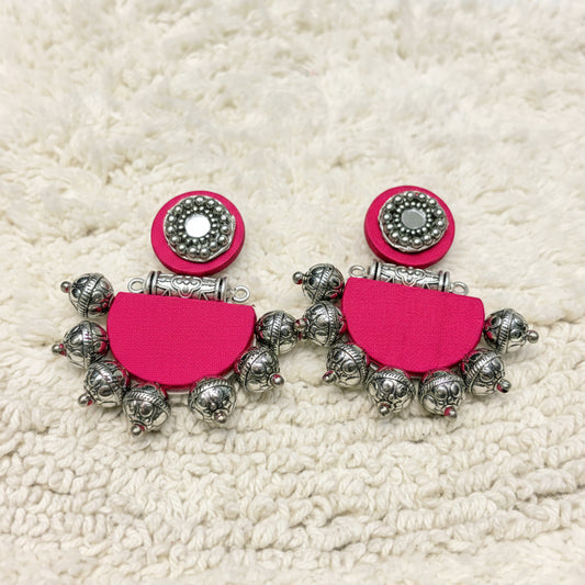 Silver & Pink Traditional Bell Drop Earrings