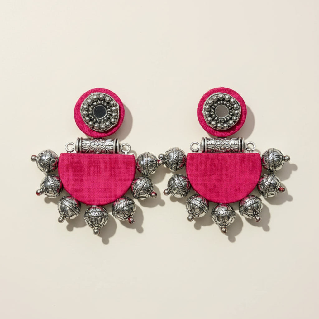 Silver & Pink Traditional Bell Drop Earrings