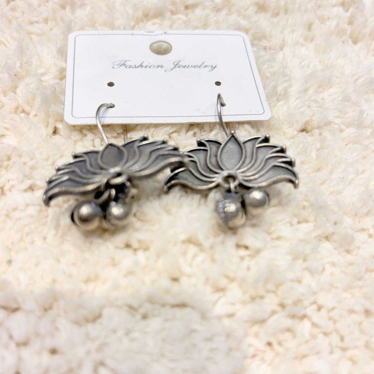 Silver Lotus Bell Drop Earrings