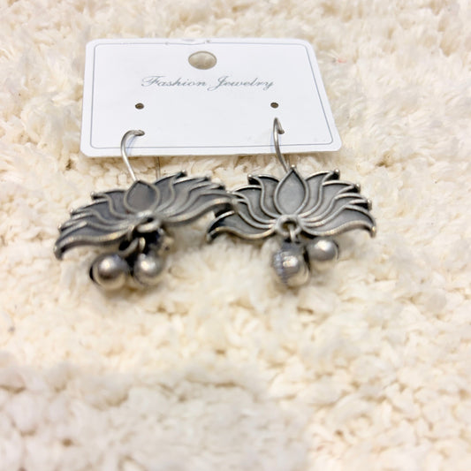 Silver Lotus Bell Drop Earrings