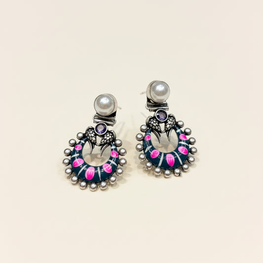 Silver & Hand-Painted Hoop Earring