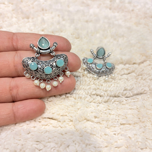 Silver & Aqua Stone Pearl Drop Earrings