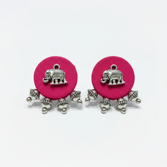 Silver & Pink Elephant Statement Earrings
