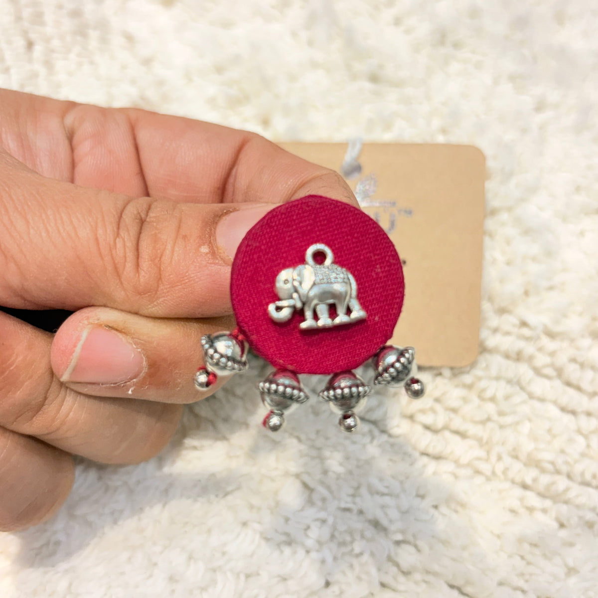 Silver & Pink Elephant Statement Earrings